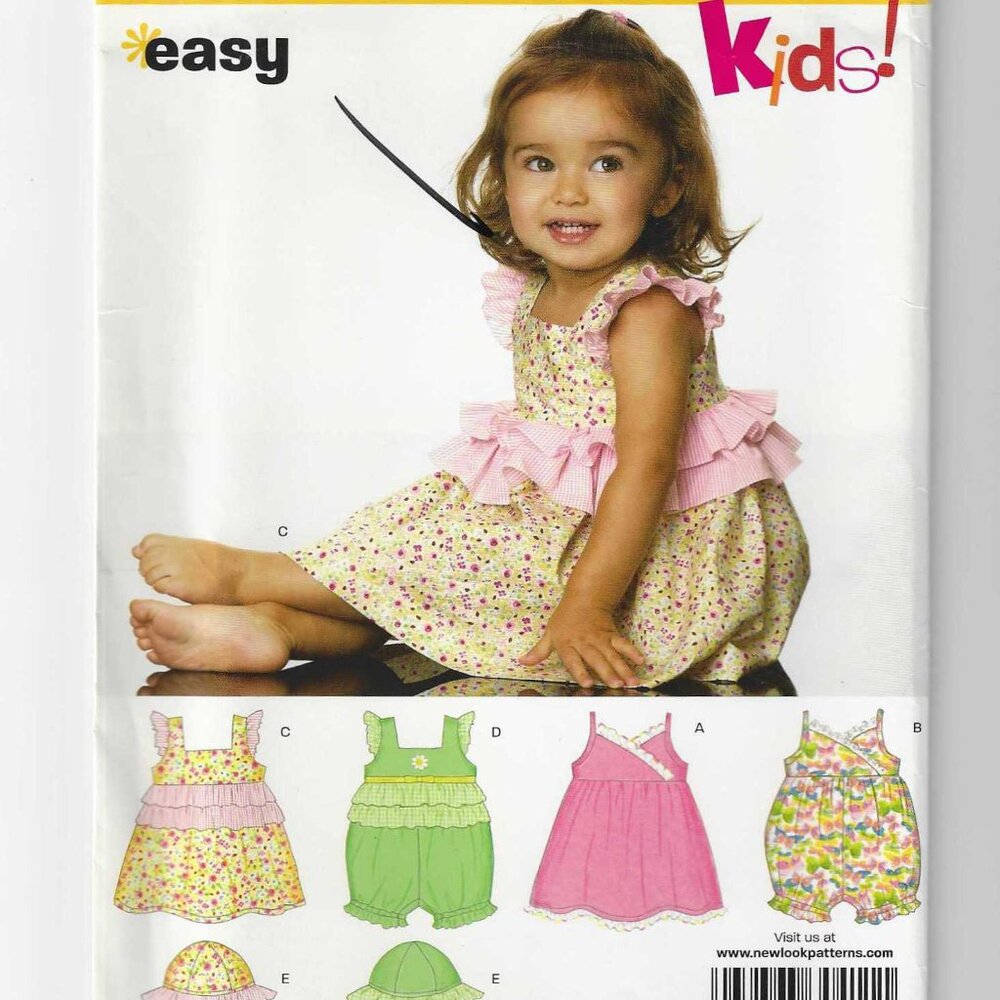 New Look Pattern 6687 Baby Sundresses, Hat, Rompers - Size A (NB-L) Uncut